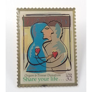 1998 Share your Life Organ & Tissue Donation USPS 32 Cent USA Stamp Enamel Pin